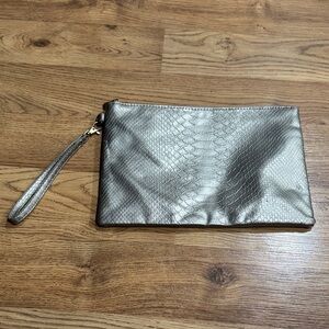 Silver Snakeskin Clutch with Wristlet